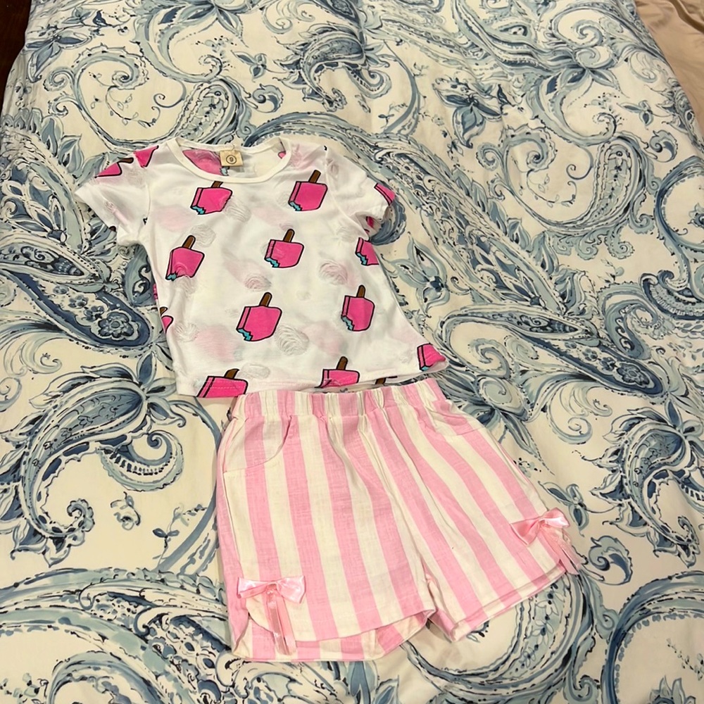 Cute two piece ice cream top and stripe shorts